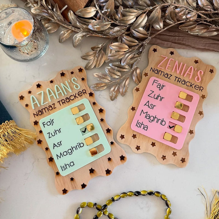 Personalized Wooden Namaz Tracker for Kids – Interactive Daily Salah Board